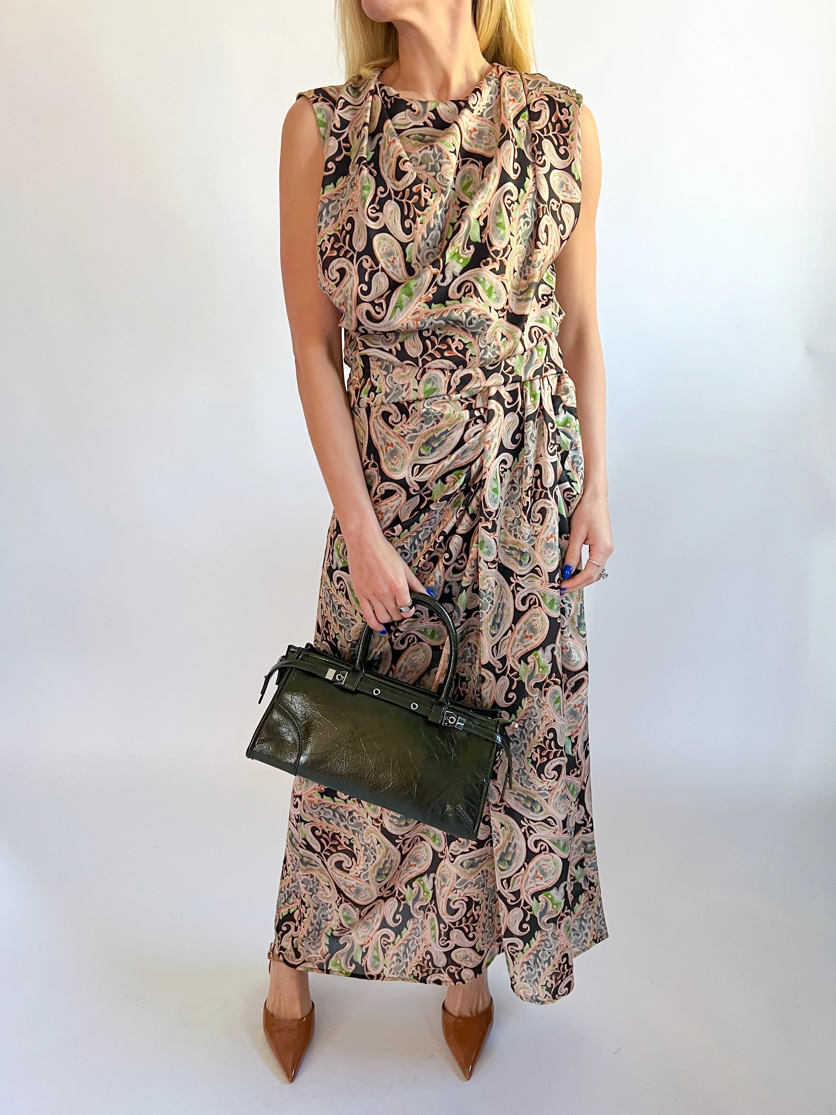 Posh Paisley Draped Neckline Sleeveless Top - Image 3