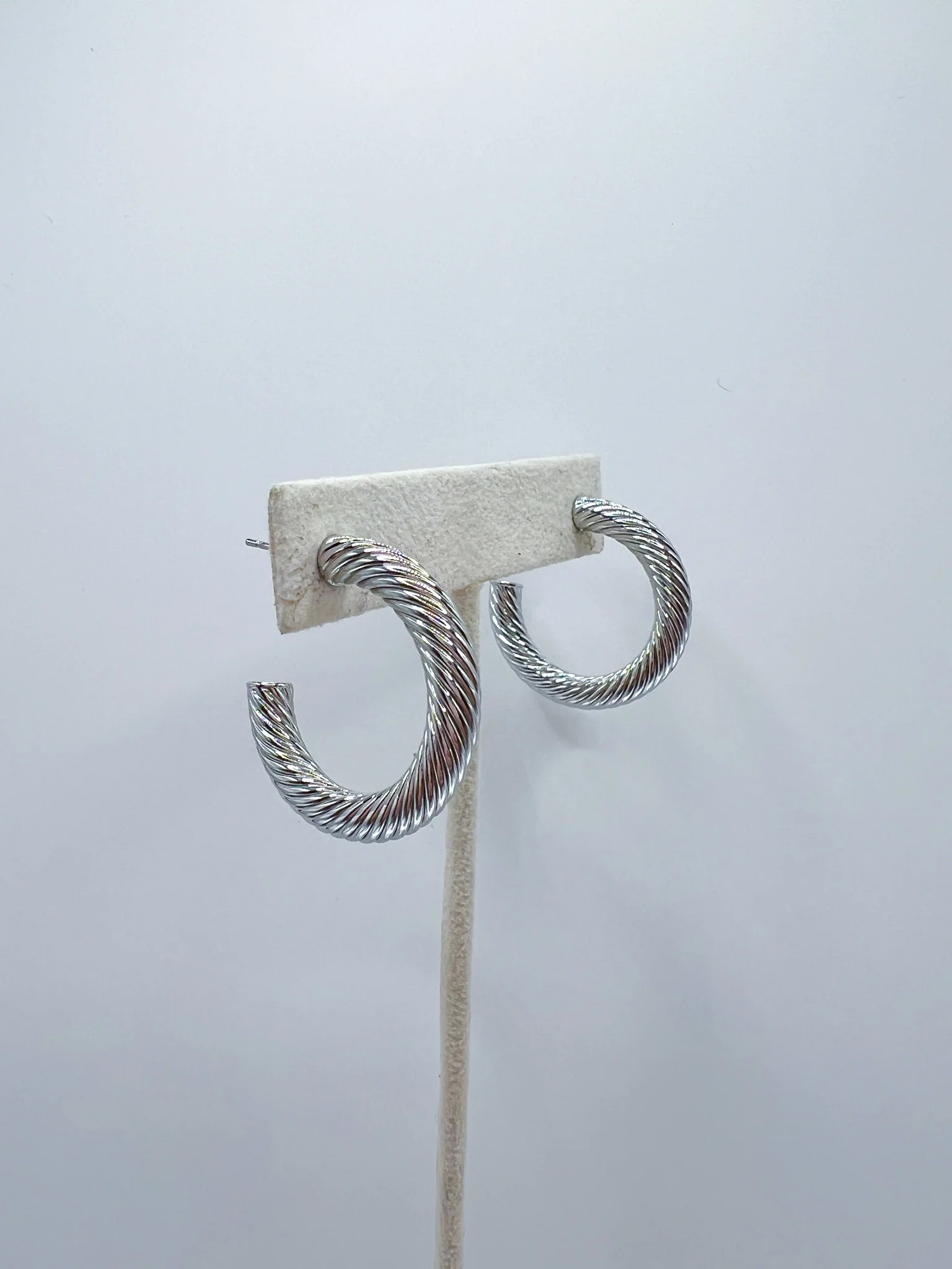 Silver Textured Hoop Earrings - Image 3