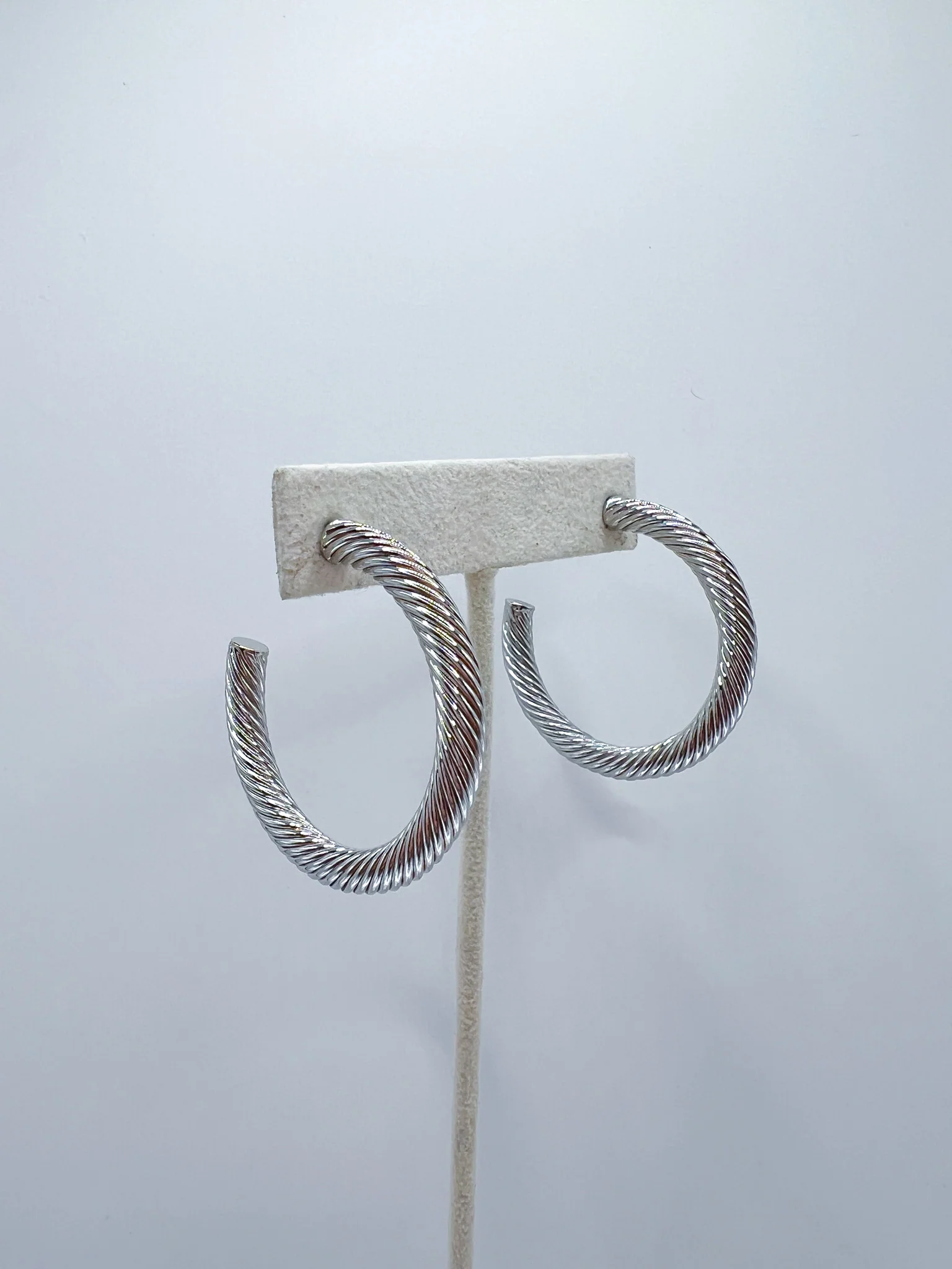 Silver Textured Hoop Earrings - Image 4