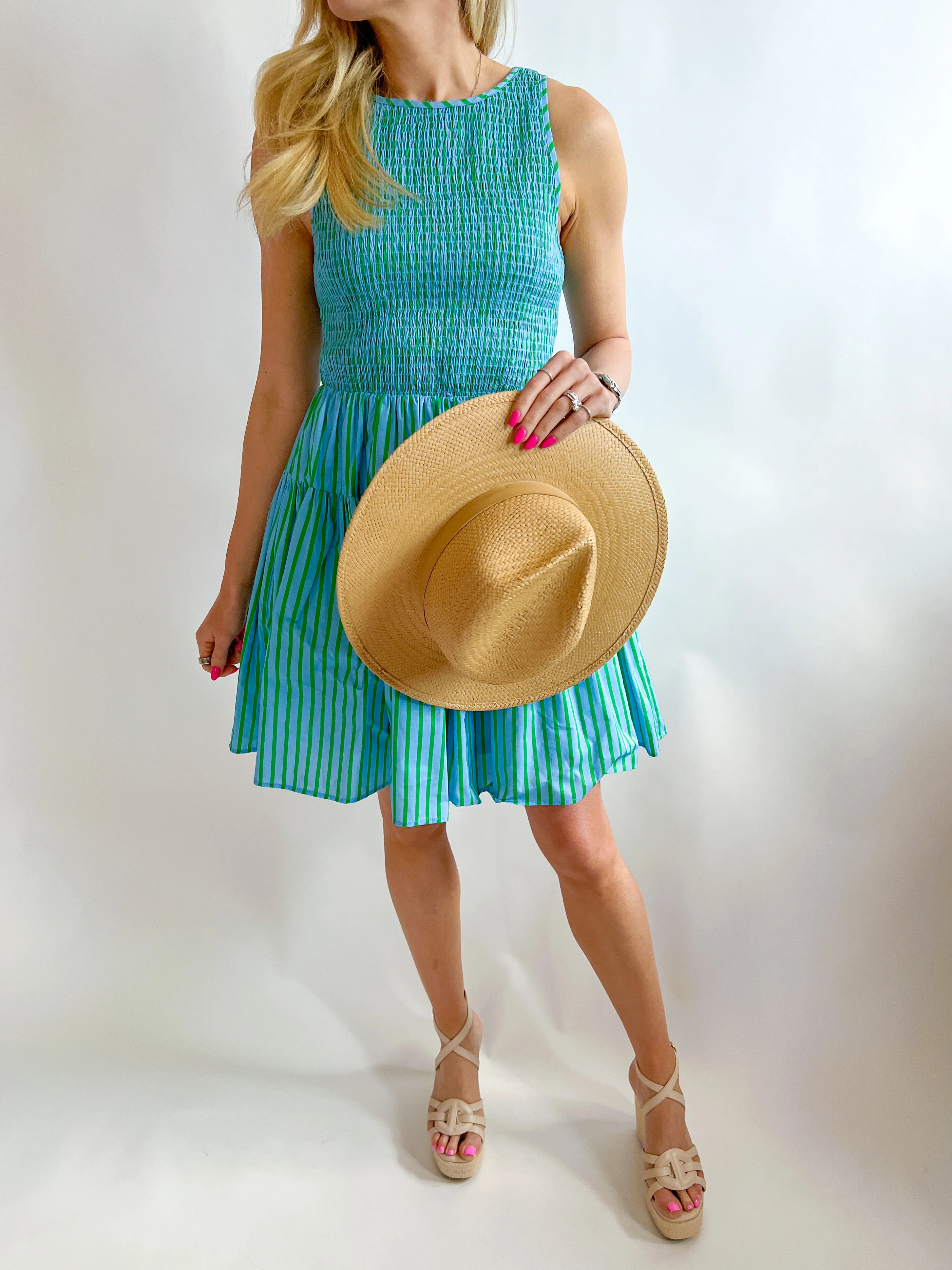 Smocked Racer Stripe Midi Dress - Image 3