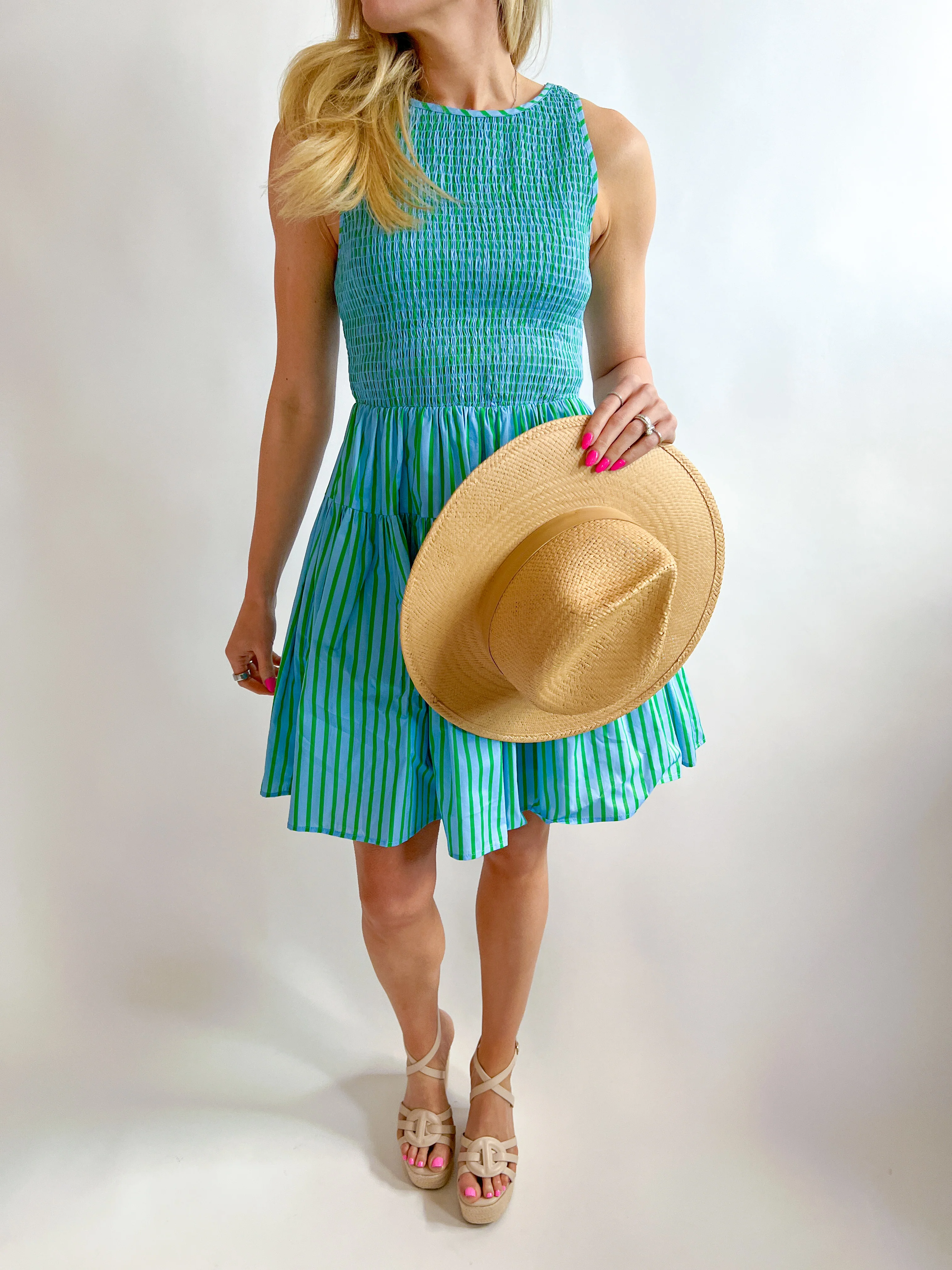 Smocked Racer Stripe Midi Dress - Image 4